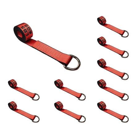 Tie 4 Safe 2" x 10' Lasso Strap w/ D Ring Auto Tie Down Wheel Lift Tow Truck Trailer Red, 10PK TWS21-510-W27-R-C-10